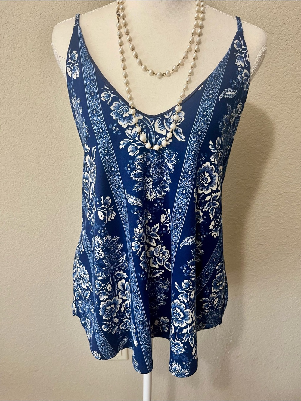Blue Floral Bandana-Print Cami with Adjustable Straps